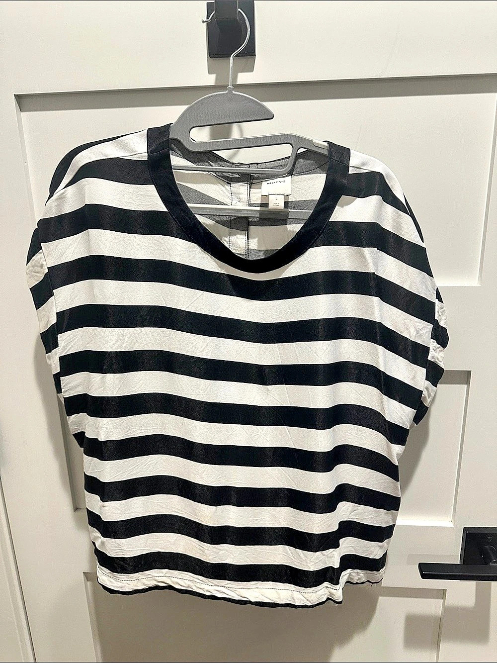 maeve/ anthropology Striped Button Front Top in Black & White Size Large